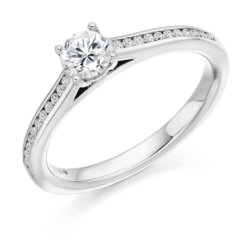 Channel-Shouldered Solitaire Round Brilliant Engagement Ring 0.48ct in White Gold