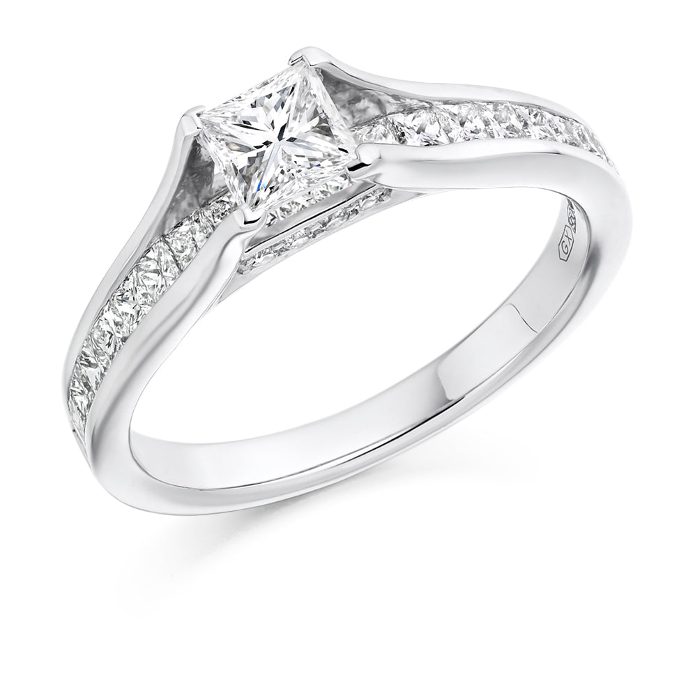 Channel-Set Solitaire Princess Cut Engagement Ring 0.5ct in White Gold