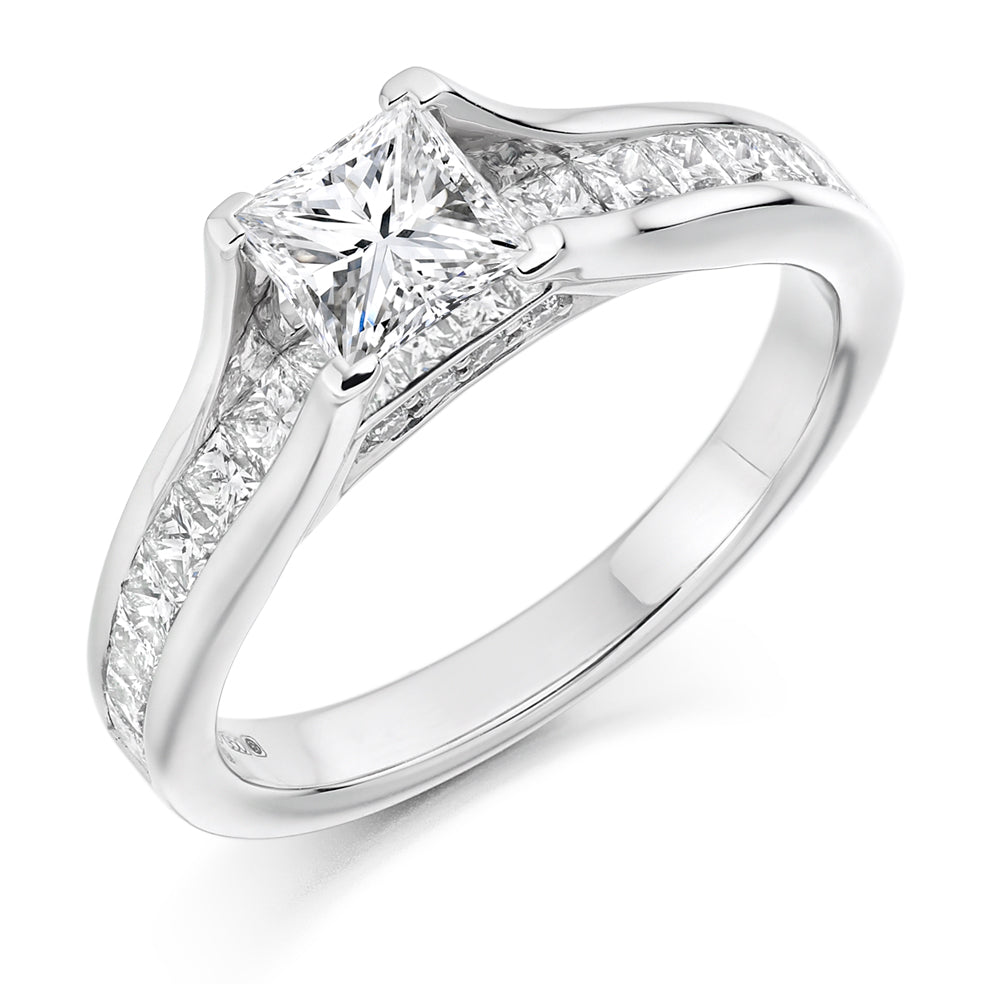 Channel-Shouldered Solitaire Princess Cut Engagement Ring 0.75ct total in White Gold