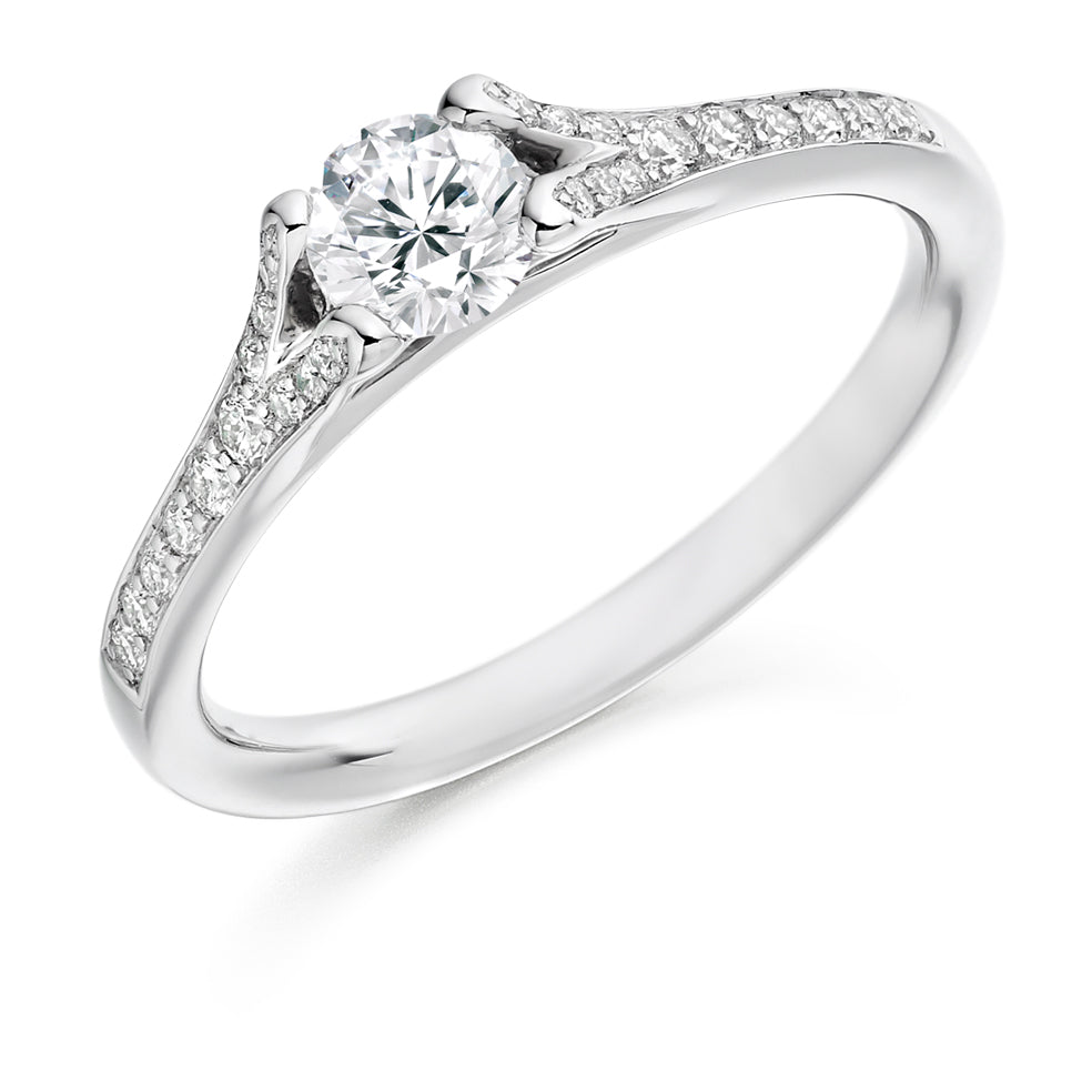 Curved-Shoulder Solitaire Round Brilliant Engagement Ring 0.48ct in White Gold