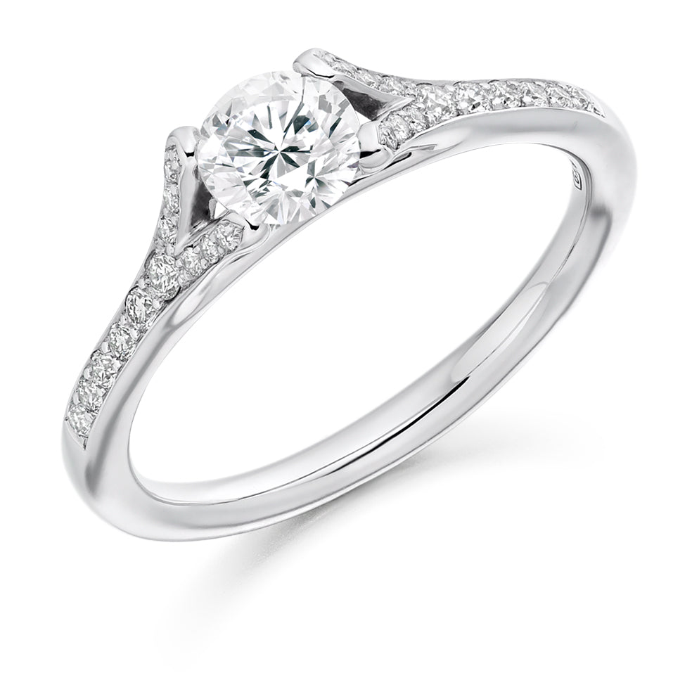 Split-Shoulder Solitaire Round Brilliant Engagement Ring 0.7ct in White Gold