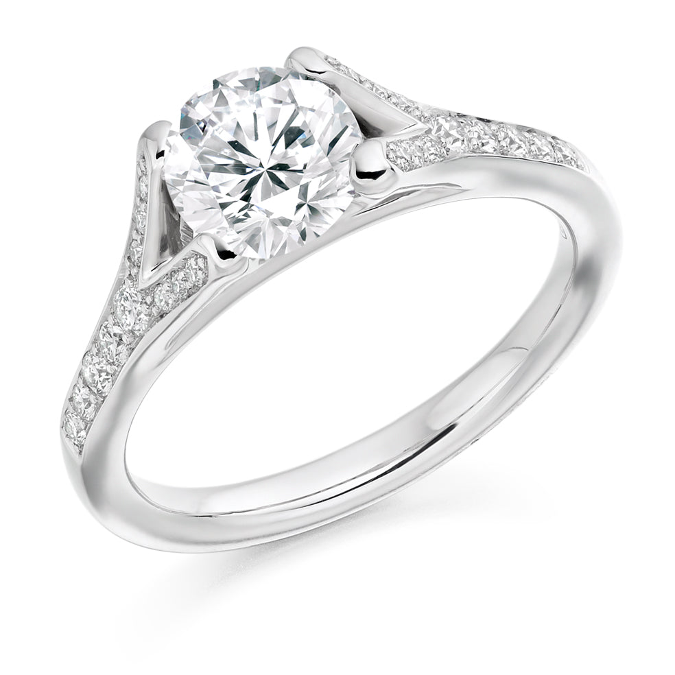 Curved-Shoulder Solitaire Round Brilliant Engagement Ring 1.0ct in White Gold