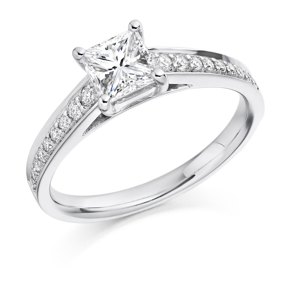 Grain-Set Solitaire Princess Cut Engagement Ring, 0.75ct in White Gold