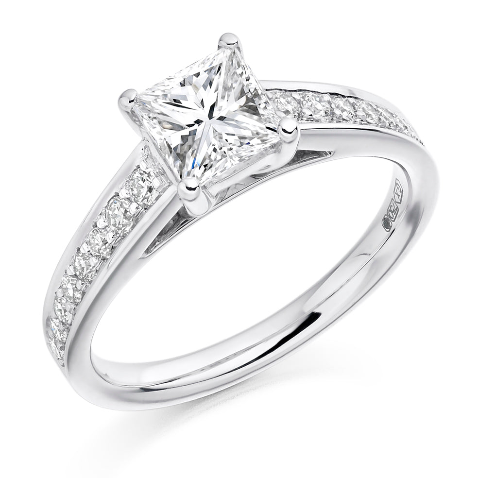Fine Pavé Solitaire Princess Cut Engagement Ring, 1.0ct in White Gold
