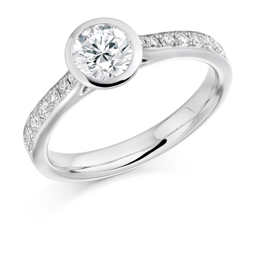 Fine Pavé Solitaire Round Brilliant Engagement Ring 0.85ct in White Gold