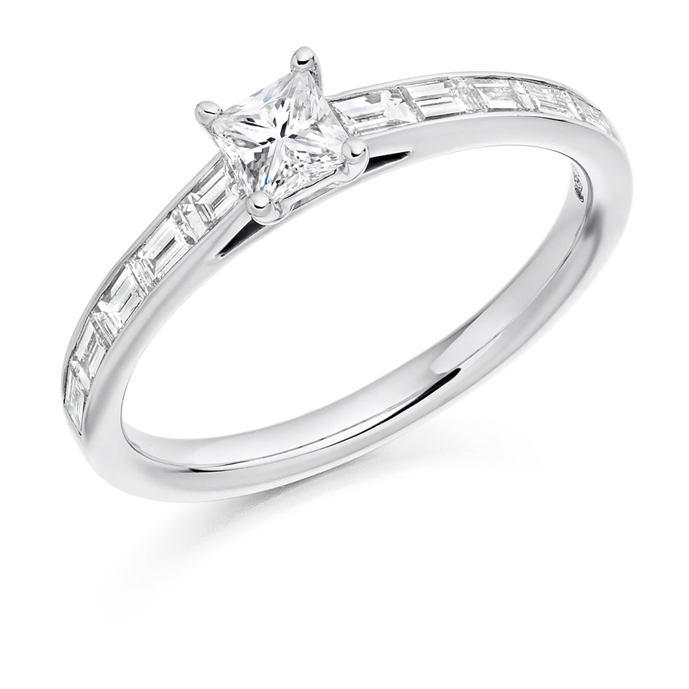Channel-Shouldered Solitaire Princess Cut Engagement Ring 0.73ct in White Gold