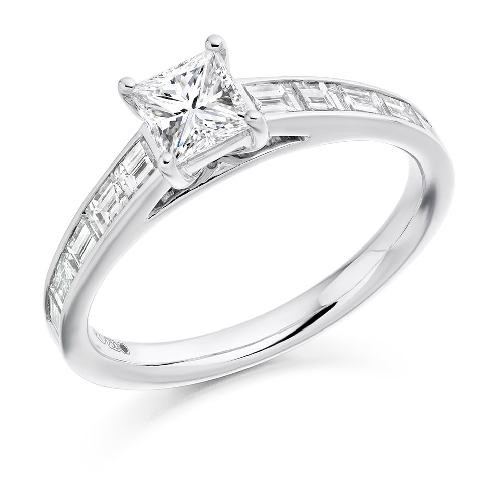 Channel-Shouldered Solitaire Princess Cut Engagement Ring 1.05ct in White Gold