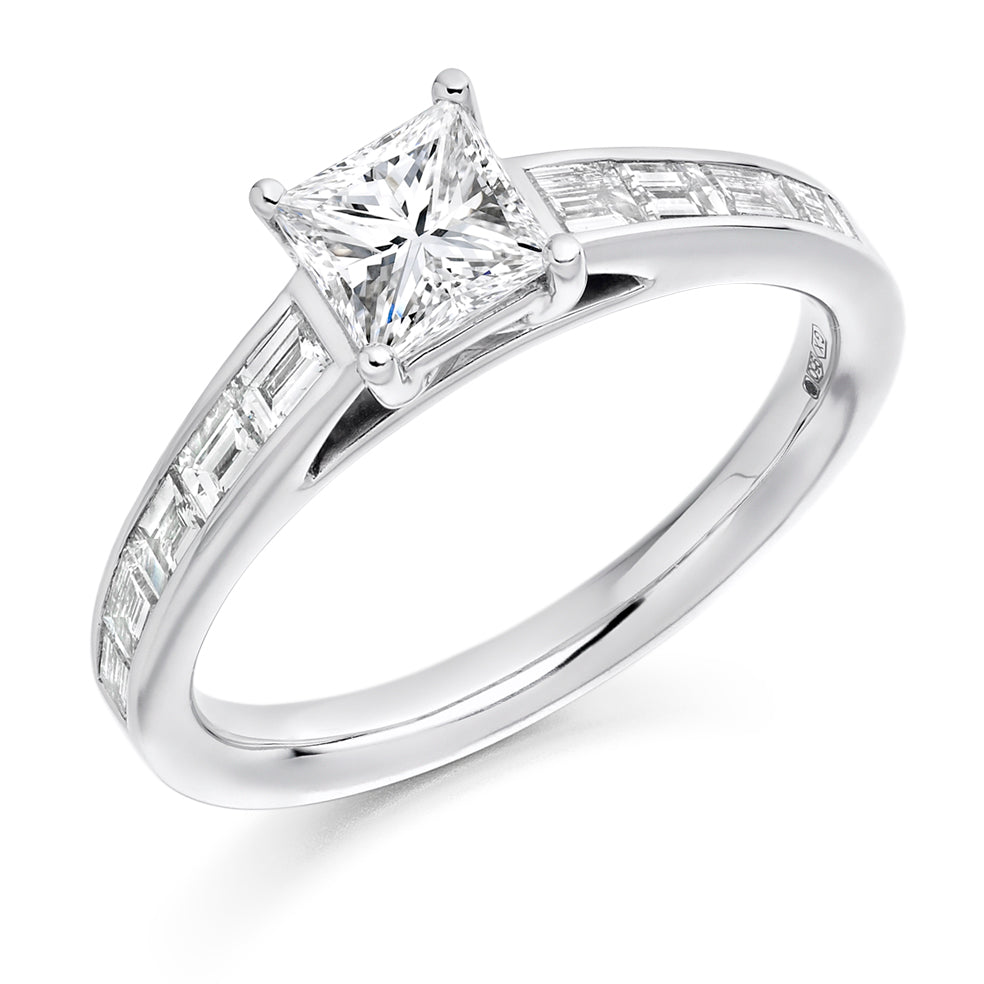 Channel-Set Solitaire Princess Cut Engagement Ring 1.35ct in White Gold
