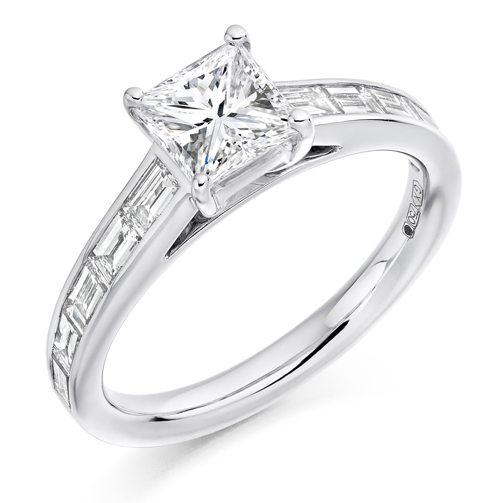 Channel-Shouldered Solitaire Princess Cut Engagement Ring 1.6ct in White Gold