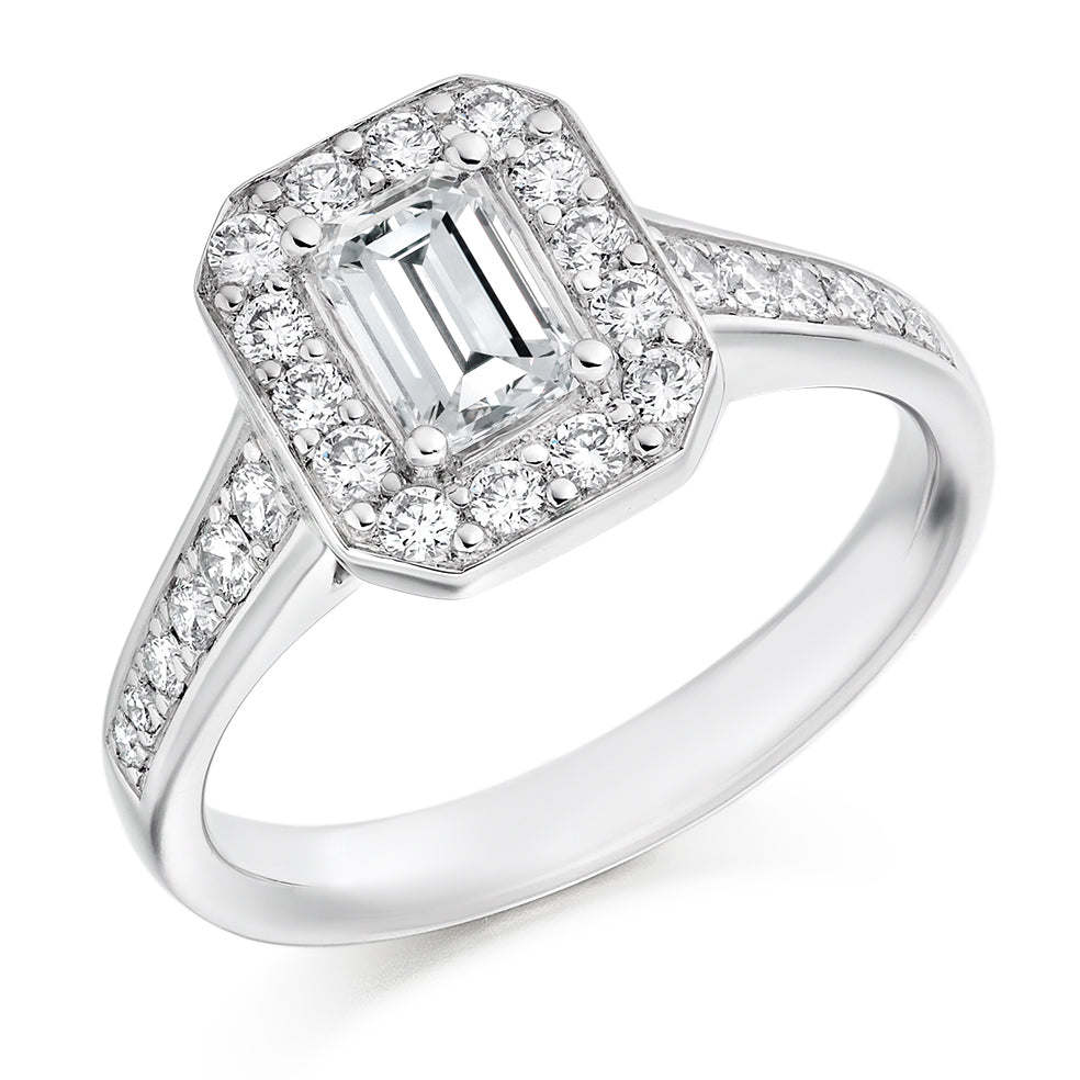Pavé-Shoulder Halo Emerald-Cut Engagement Ring, 0.5ct (ENG3348 SMT) in White Gold