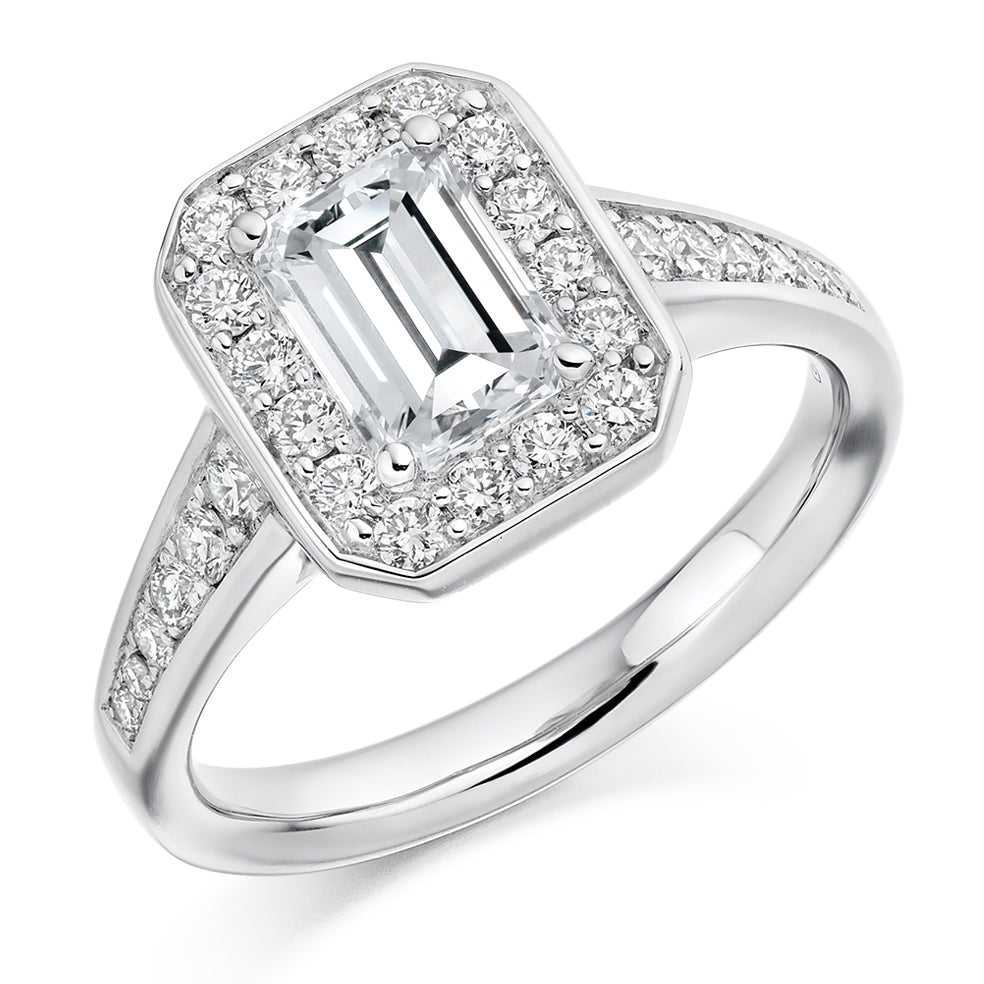 Pavé-Shoulder Halo Emerald-Cut Engagement Ring, 1.0ct (ENG3350 SMT) in White Gold