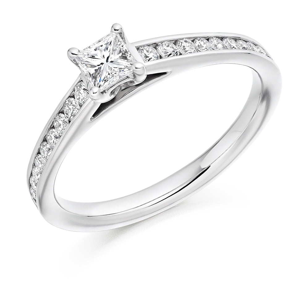 Channel-Set Solitaire Princess Cut Engagement Ring, 0.33ct in White Gold