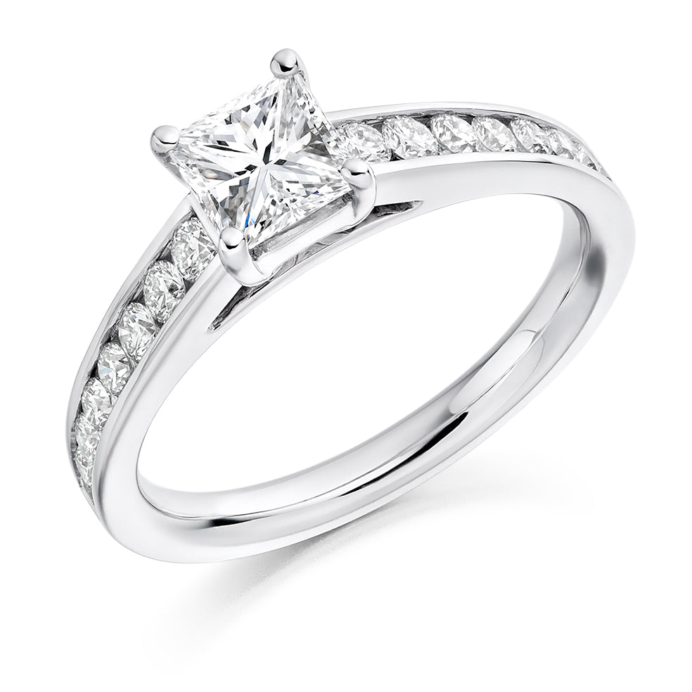 Channel-Set Solitaire Princess Cut Engagement Ring 0.75ct in White Gold