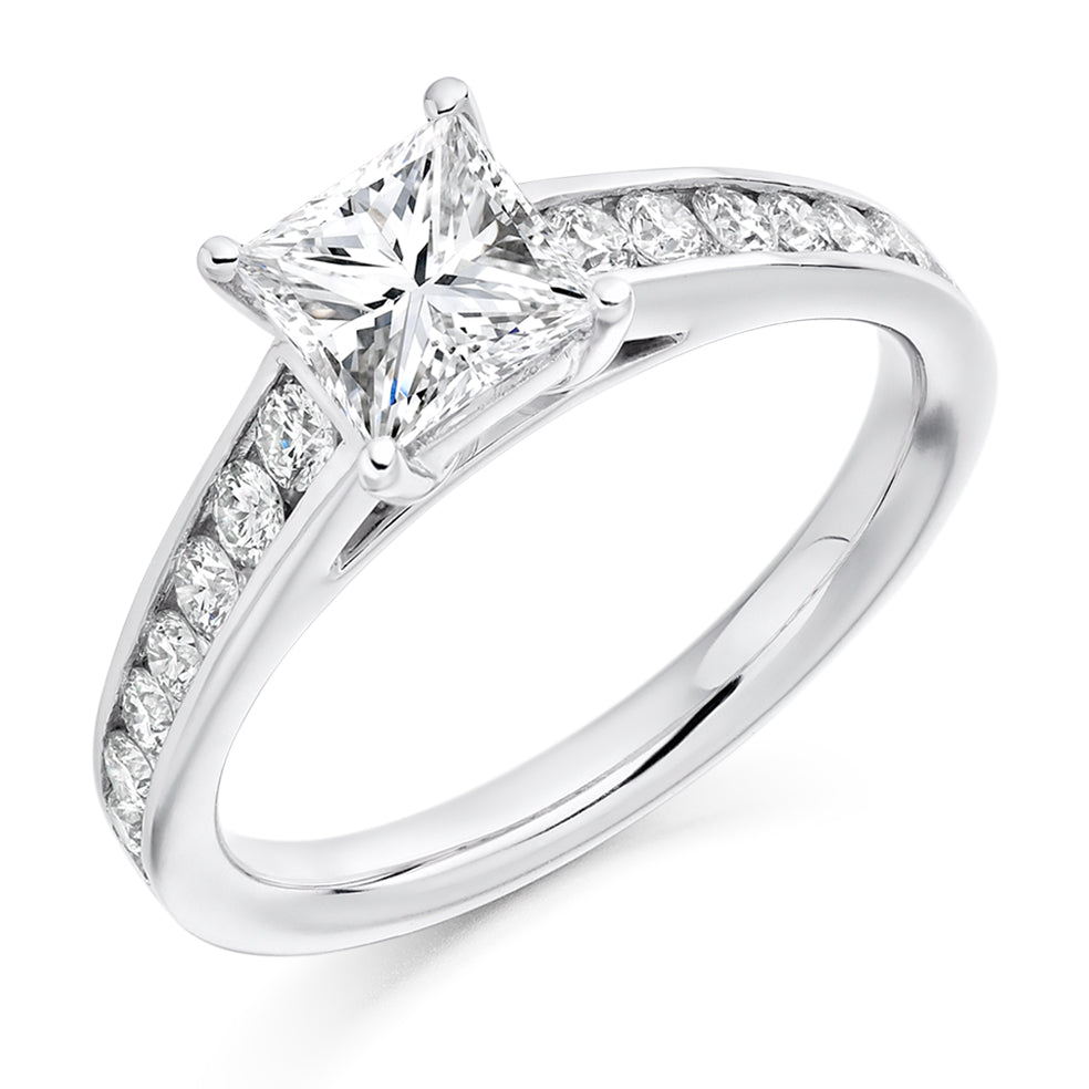 Channel-Shouldered Solitaire Princess Cut Engagement Ring 1.5ct in White Gold