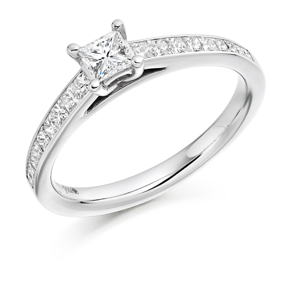 Channel-Set Solitaire Princess Cut Engagement Ring 0.78ct in White Gold