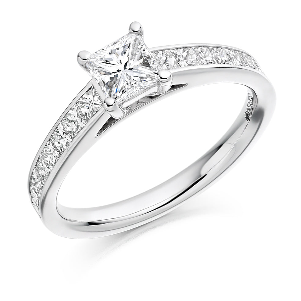 Channel-Shouldered Solitaire Princess Cut Engagement Ring 1.1ct in White Gold