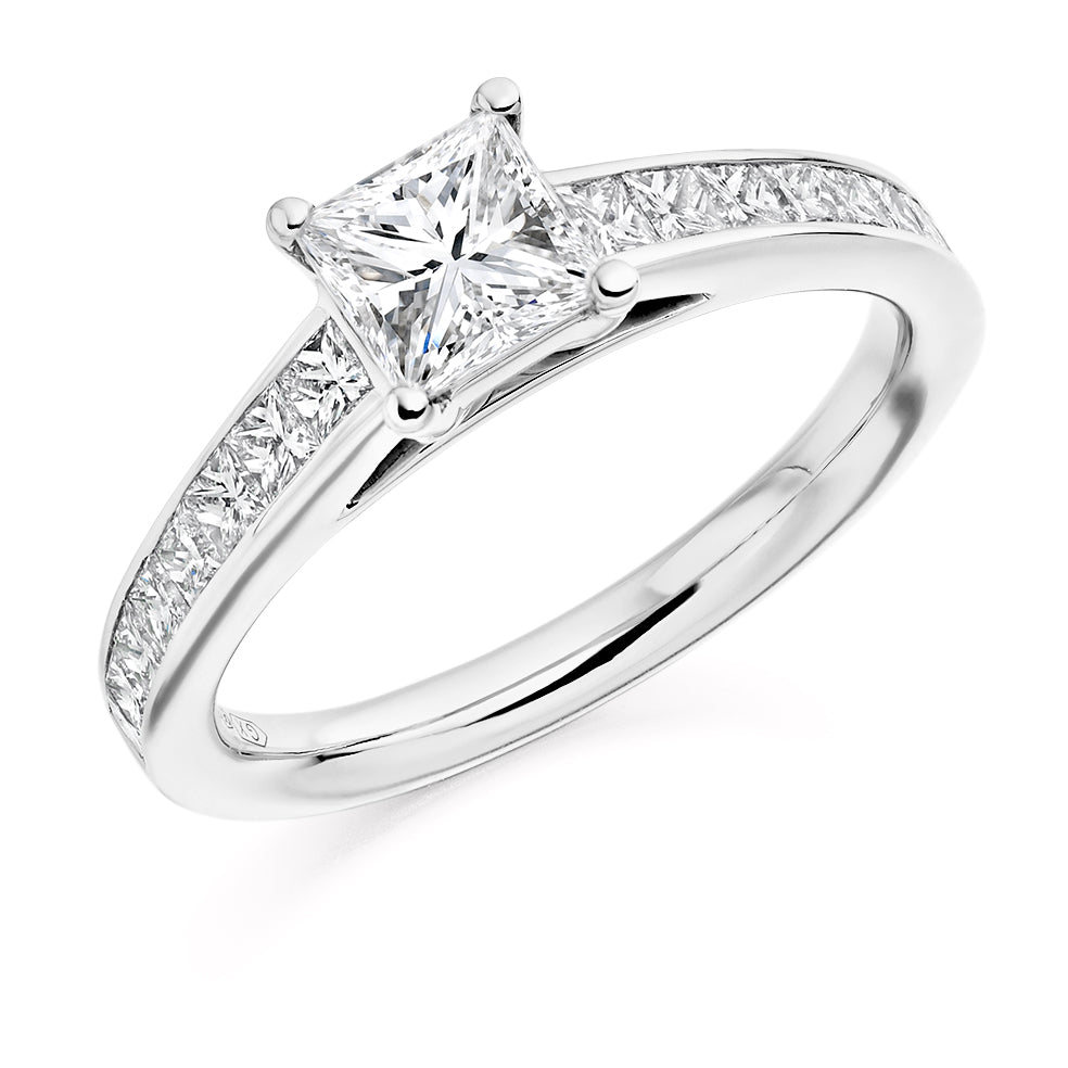 Channel-Set Solitaire Princess Cut Engagement Ring 0.75ct total in White Gold
