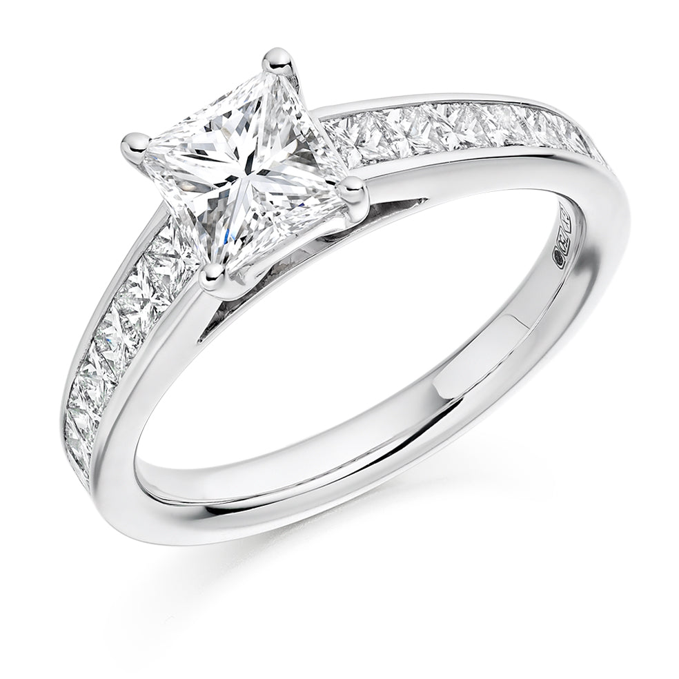 Channel-Shouldered Solitaire Princess Cut Engagement Ring 1.75ct in White Gold