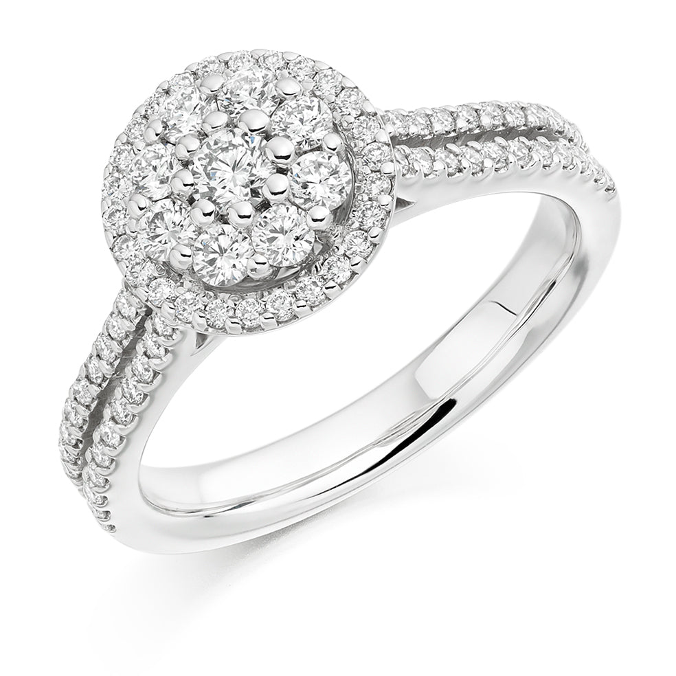 Split-Shoulder Invisible-Set Halo Round-Brilliant Engagement Ring (ENG3442) in White Gold