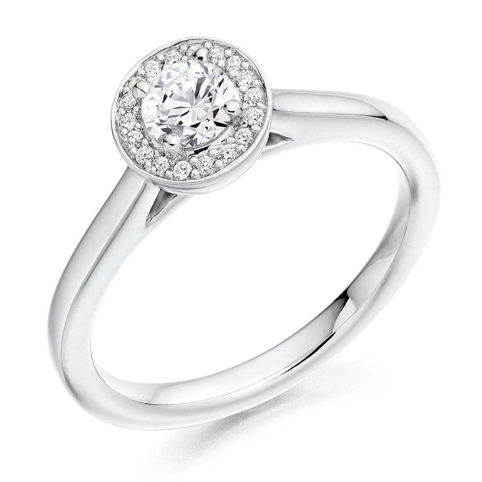Halo with Plain Shoulders Round Brilliant Engagement Ring 0.41ct in White Gold