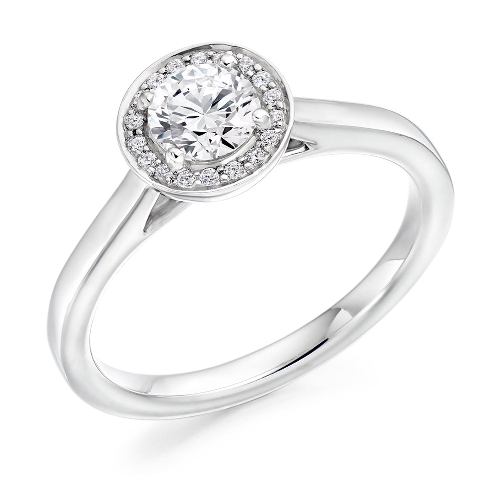 Halo Solitaire Round Brilliant Engagement Ring, 0.5ct in White Gold