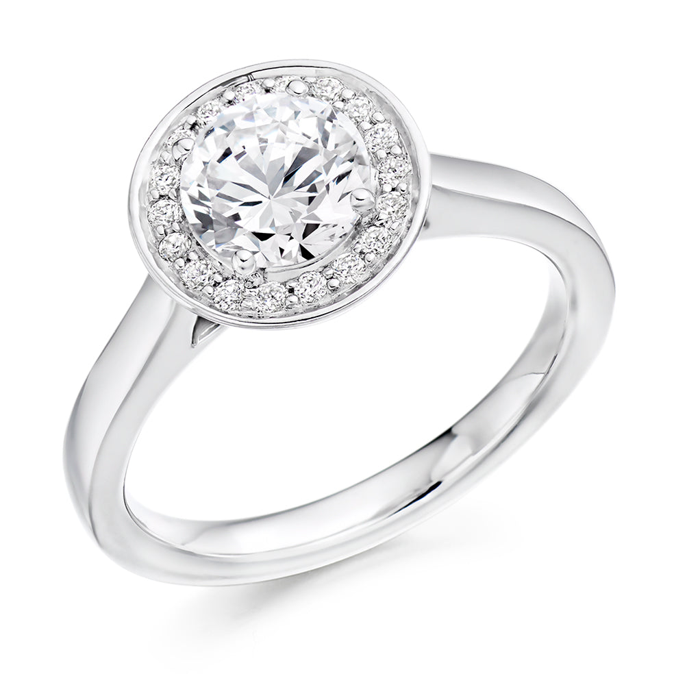 Quiet Halo Round Brilliant Engagement Ring, 1.0ct in White Gold
