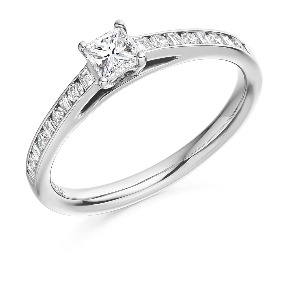 Channel-Shouldered Solitaire Princess Cut Engagement Ring, 0.33ct in White Gold