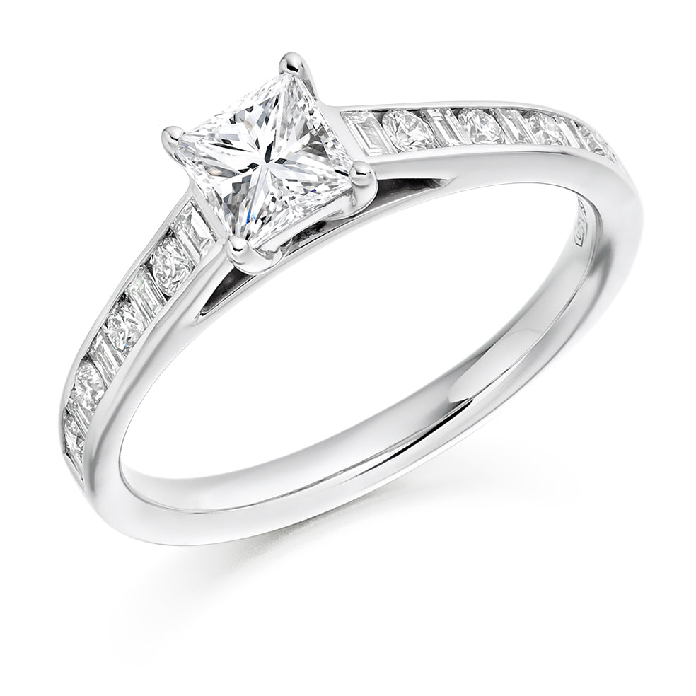 Channel-Shouldered Solitaire Princess Cut Engagement Ring 0.85ct in White Gold