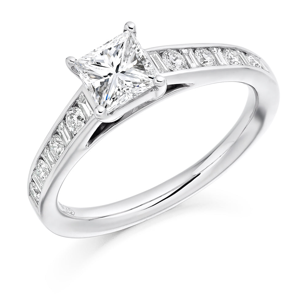 Channel-Shouldered Solitaire Princess Cut Engagement Ring 1.15ct in White Gold