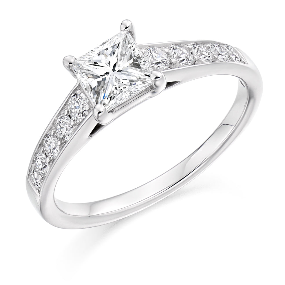 Fine Pavé Solitaire Princess Cut Engagement Ring 1.1ct in White Gold