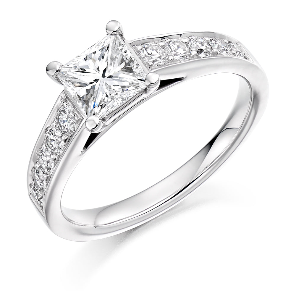 Grain-Set Solitaire Princess Cut Engagement Ring 1.4ct in White Gold