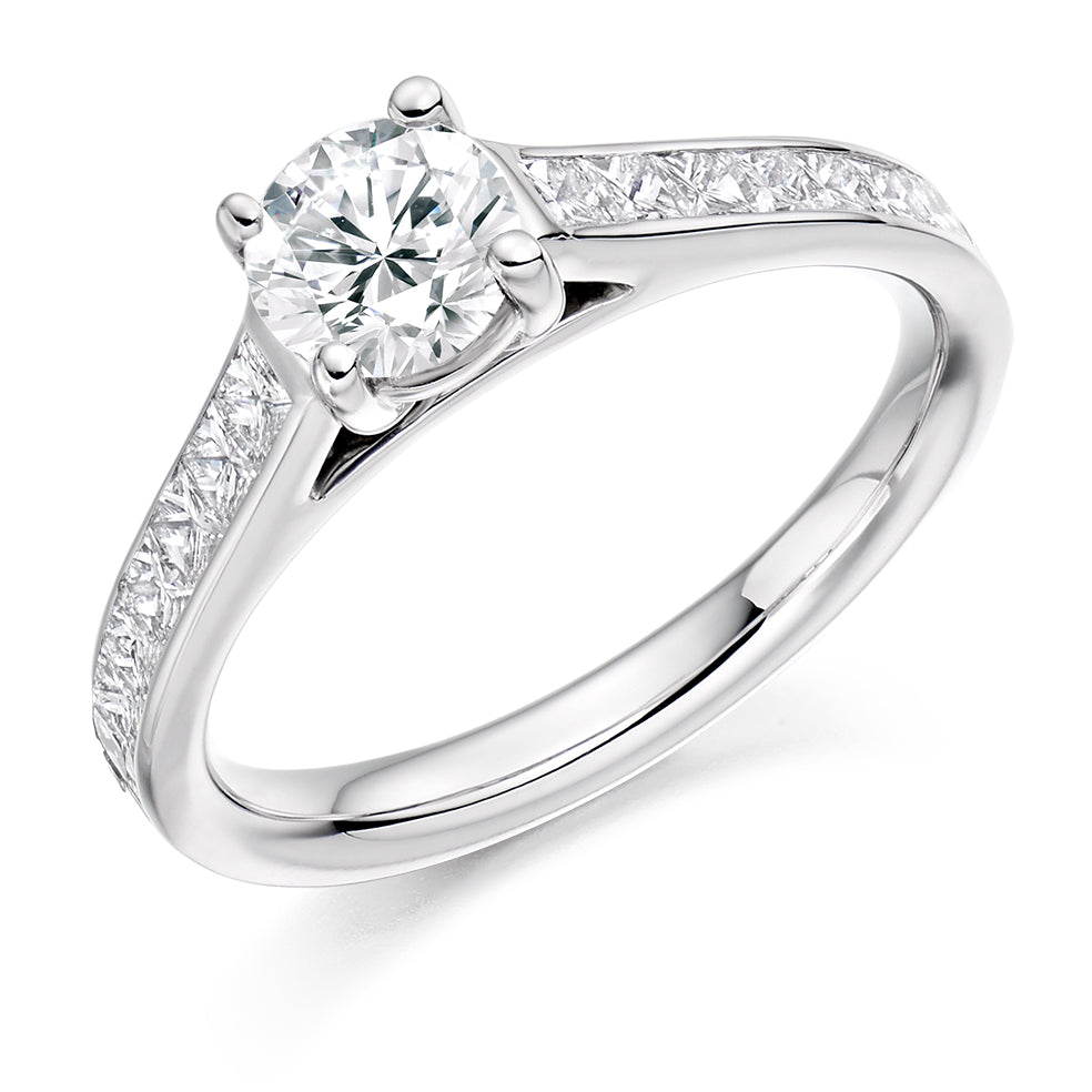 Channel-Shouldered Solitaire Round Brilliant Engagement Ring, 0.5ct in White Gold