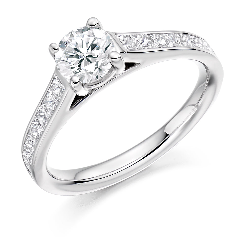 Channel-Set Solitaire Round Brilliant Engagement Ring, 0.75ct in White Gold