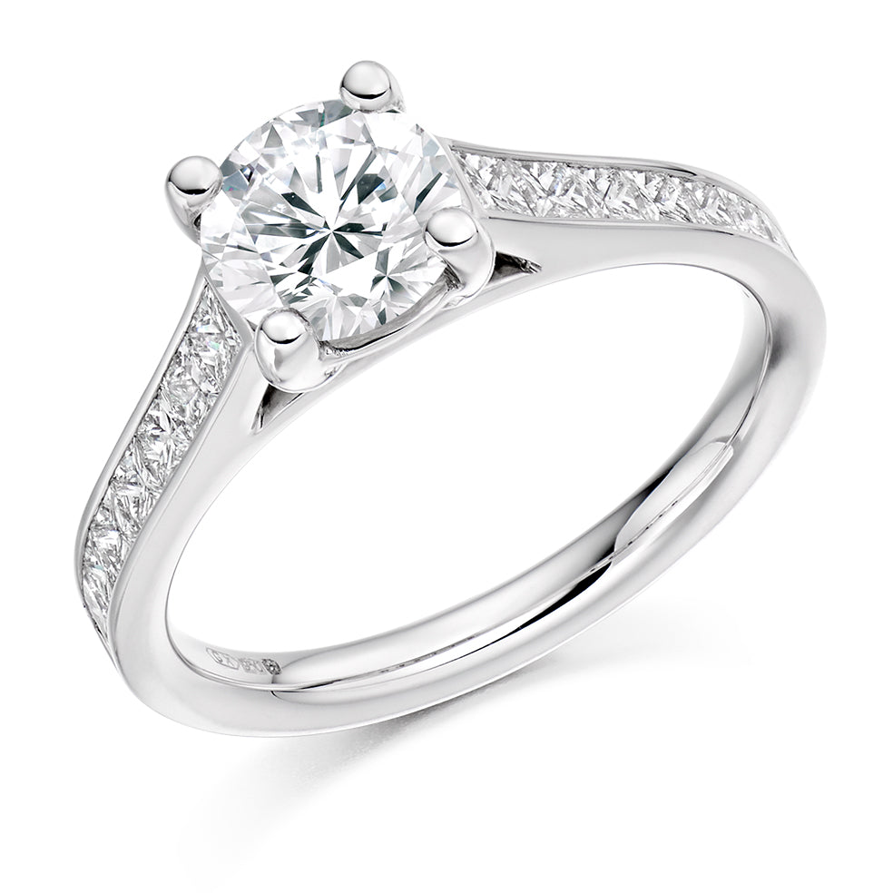 Channel-Shouldered Solitaire Round Brilliant Engagement Ring, 1.0ct in White Gold