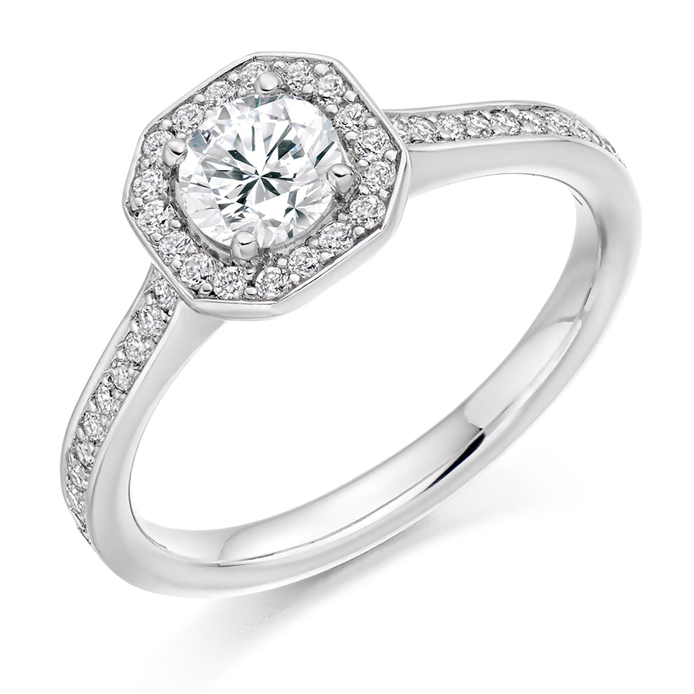 Pavé-Shoulder Halo Round-Brilliant Engagement Ring, 0.5ct (ENG3550 SMT) in White Gold