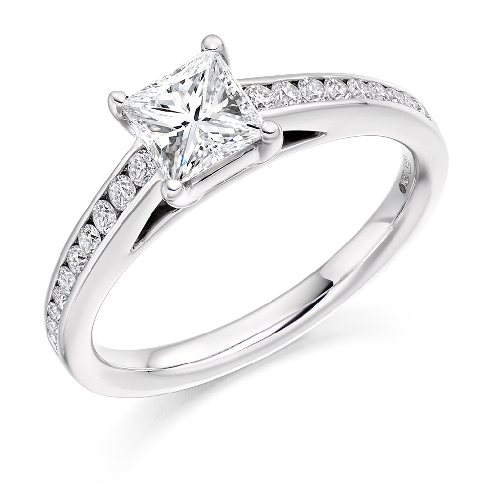 Channel-Set Solitaire Princess Cut Engagement Ring 1.0ct in White Gold
