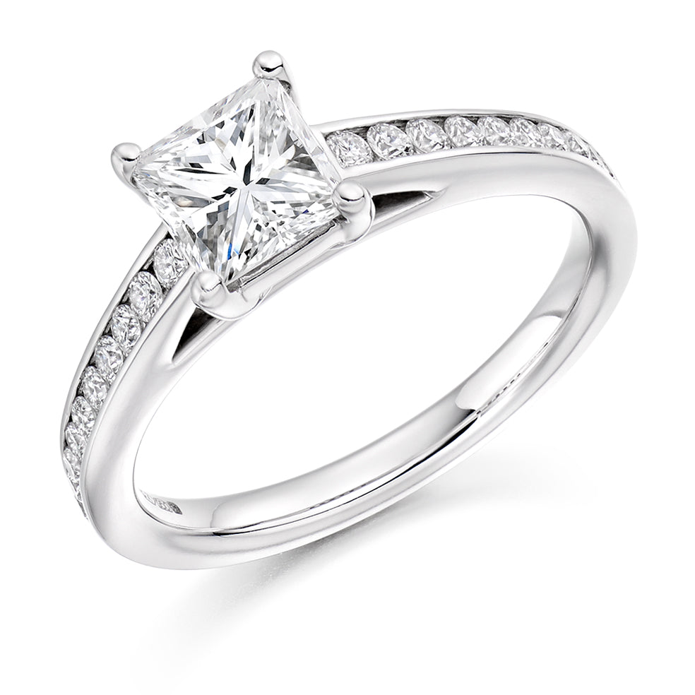 Channel-Set Solitaire Princess Cut Engagement Ring 1.3ct in White Gold