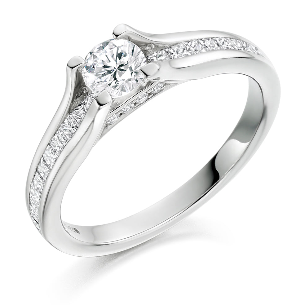 Channel-Set Solitaire Round Brilliant Engagement Ring 0.83ct in White Gold