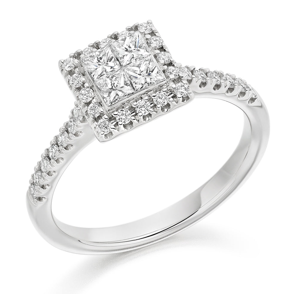 Invisible-Set Halo Princess-Cut Engagement Ring, 0.35ct in White Gold