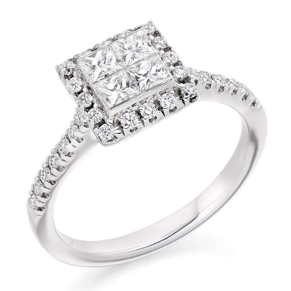 Invisible-Set Halo Princess-Cut Engagement Ring, 0.6ct in White Gold