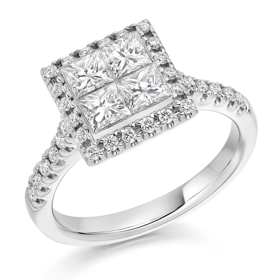 Invisible-Set Halo Princess-Cut Engagement Ring, 1.0ct in White Gold