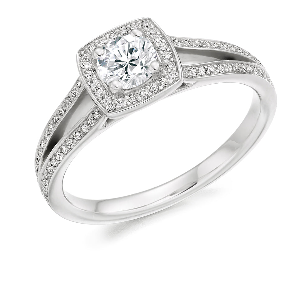 Halo with Split Shoulders Round Brilliant Engagement Ring, 0.33ct in White Gold