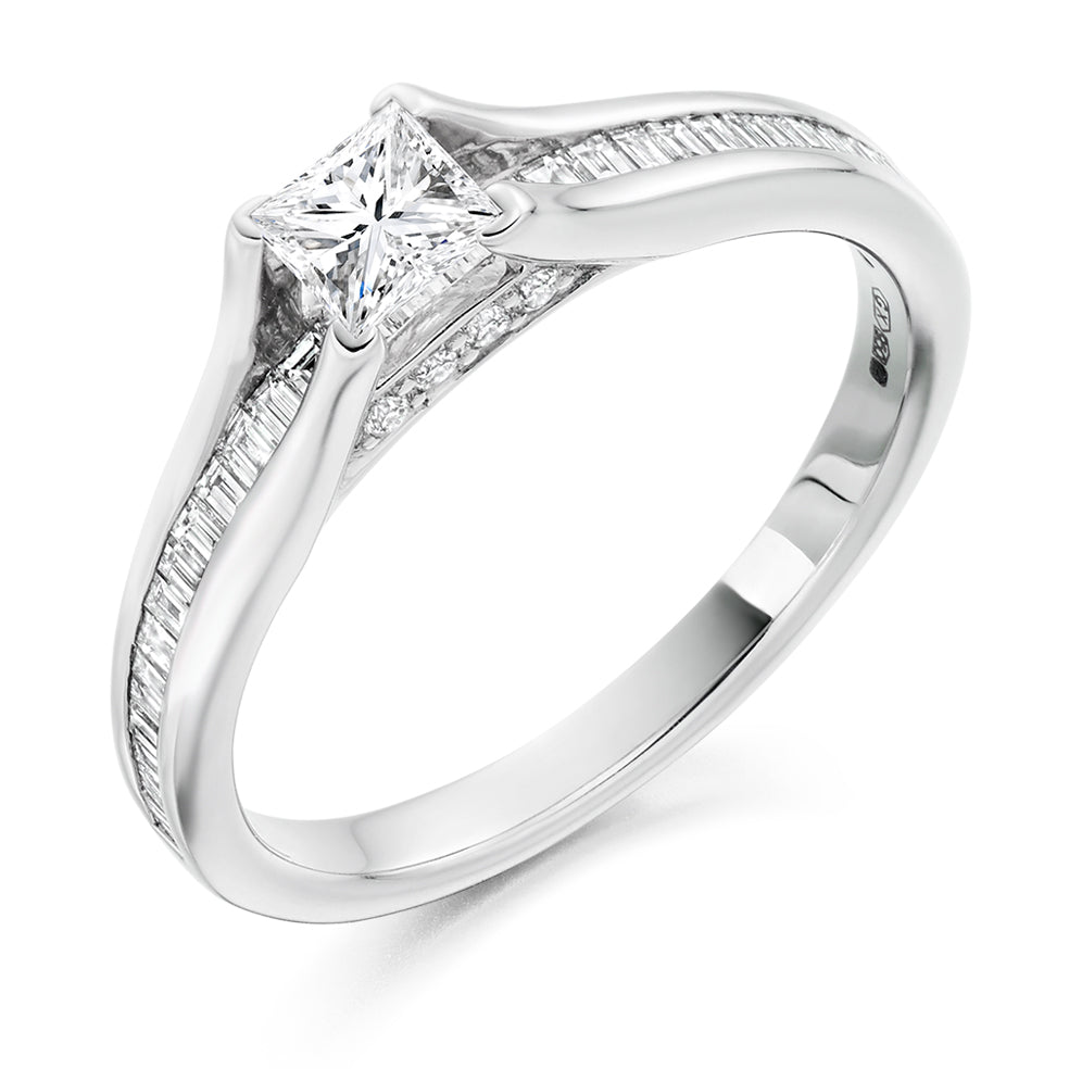Channel-Set Solitaire Princess Cut Engagement Ring 0.73ct in White Gold