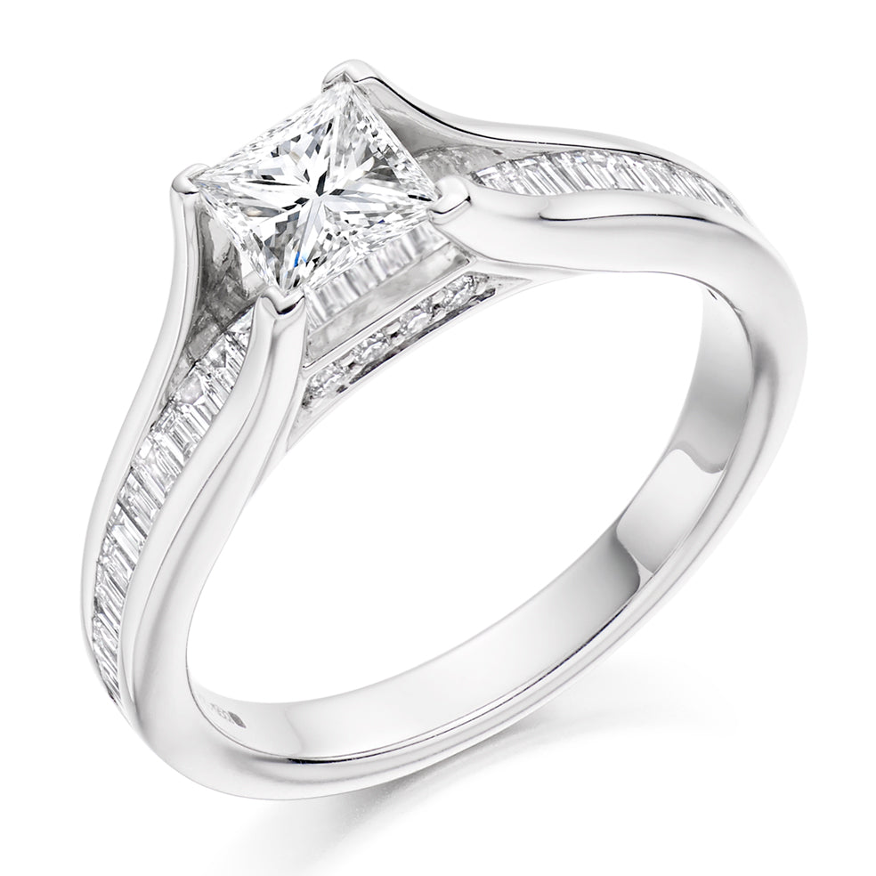 Channel-Set Solitaire Princess Cut Engagement Ring 0.75ct/1.25ct in White Gold