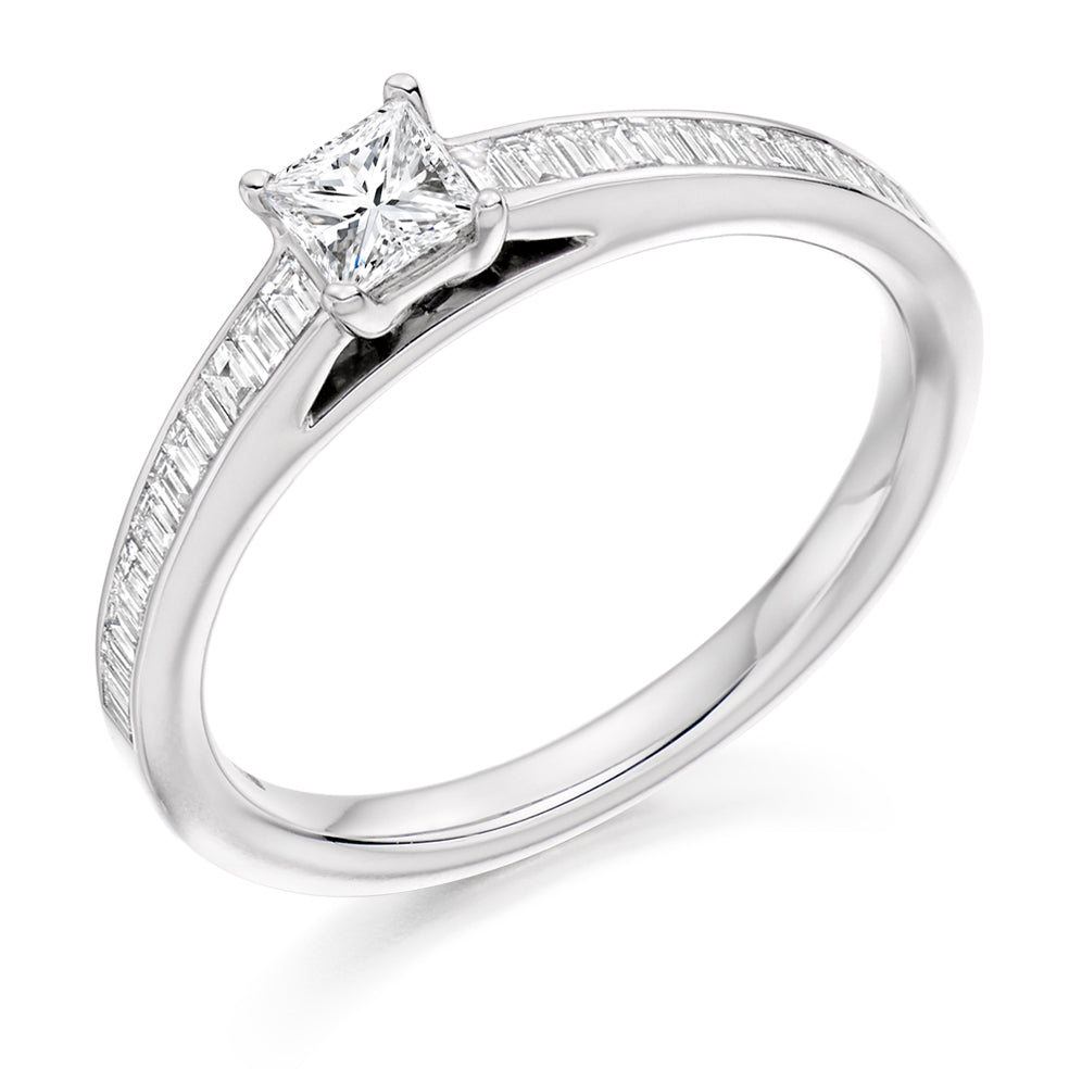 Channel-Set Solitaire Princess Cut Engagement Ring 0.63ct in White Gold