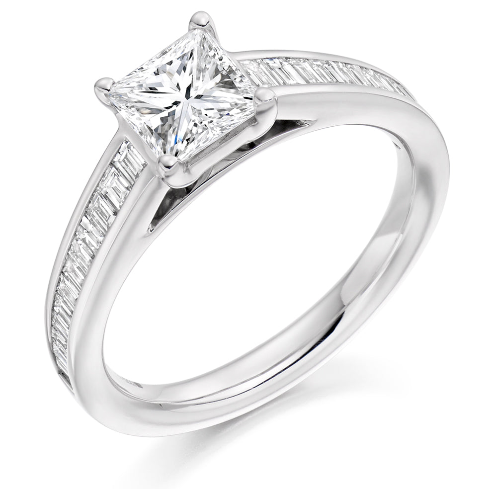 Channel-Set Solitaire Princess Cut Engagement Ring 1.6ct in White Gold