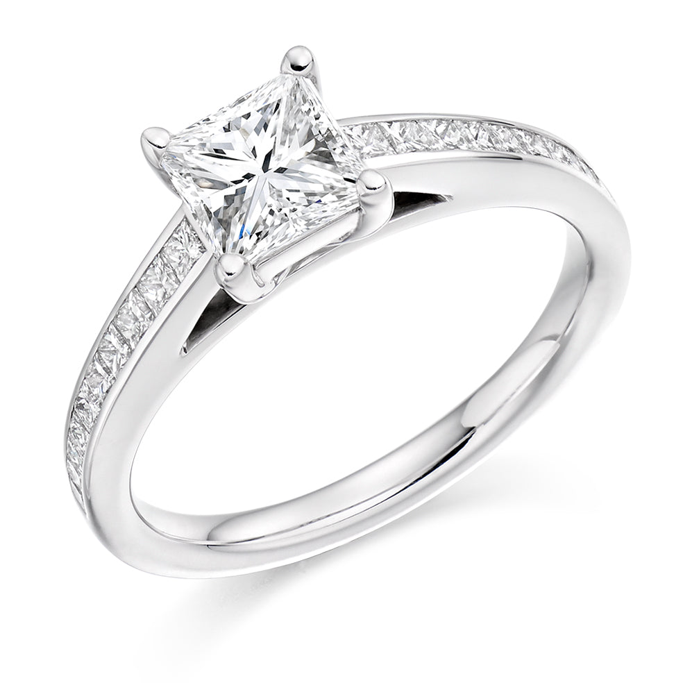 Channel-Set Solitaire Princess Cut Engagement Ring 1.2ct in White Gold