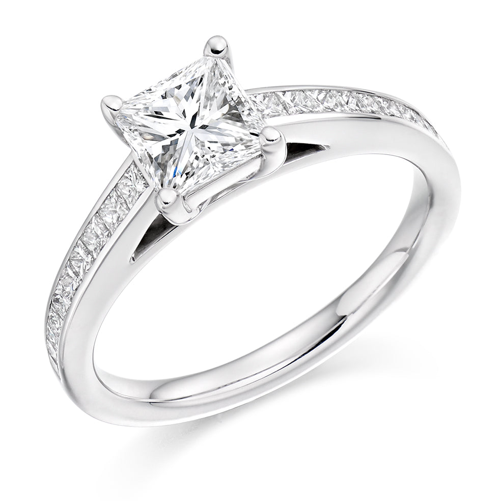 Channel-Shouldered Solitaire Princess Cut Engagement Ring, 1.0ct in White Gold