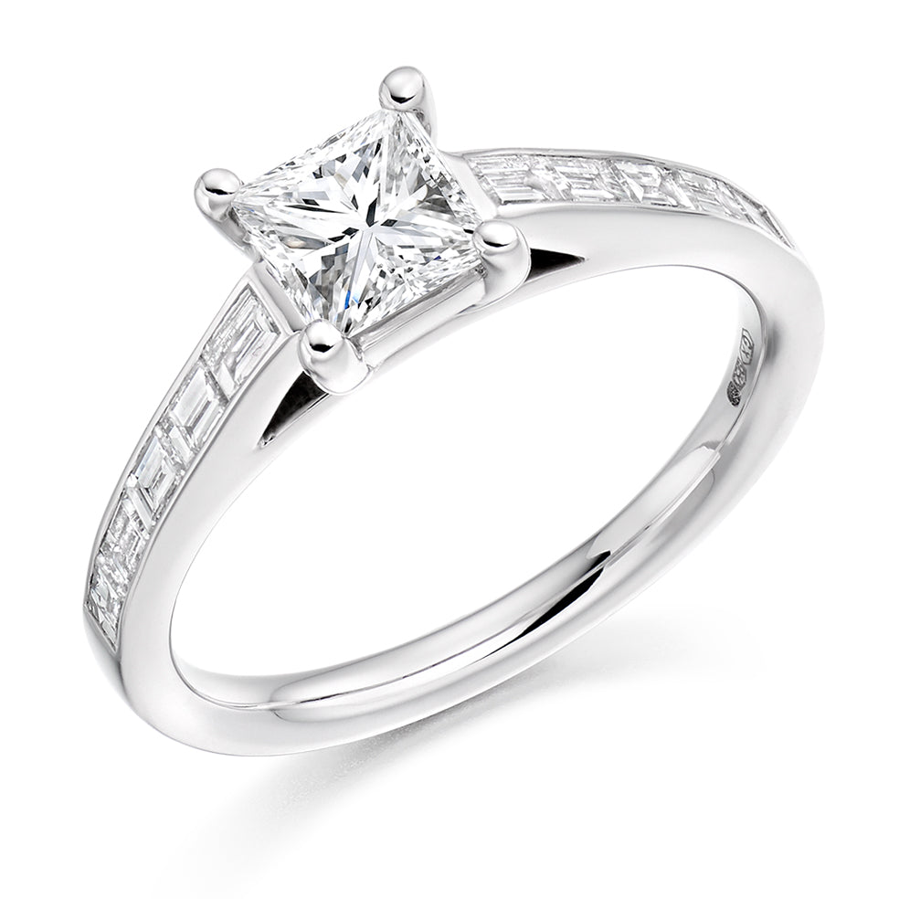 Channel-Set Solitaire Princess Cut Engagement Ring 0.9ct in White Gold