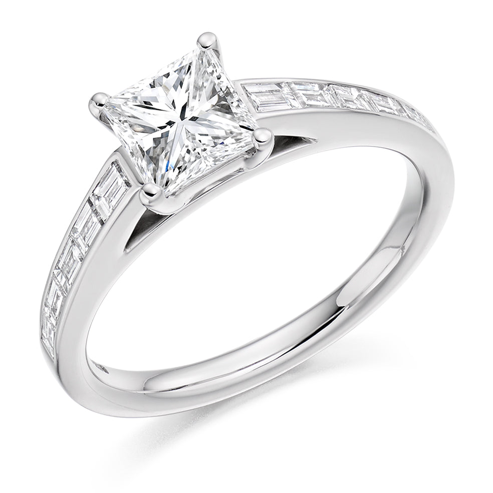 Channel-Set Solitaire Princess Cut Engagement Ring 1.4ct in White Gold